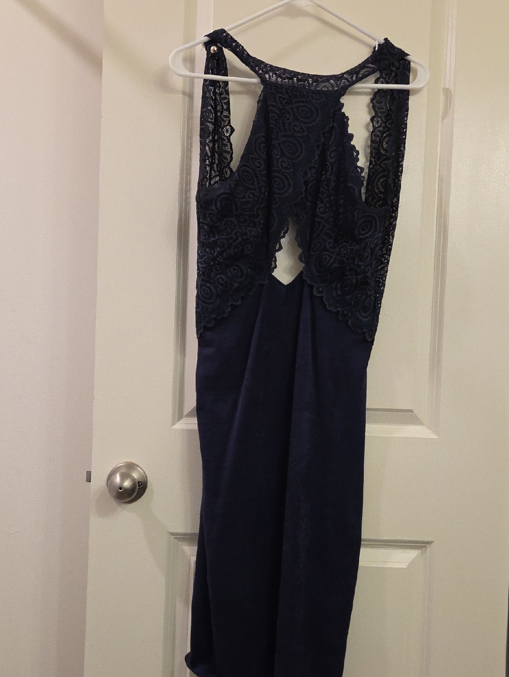 Navy Lace-Back Evening Dress - Unbranded